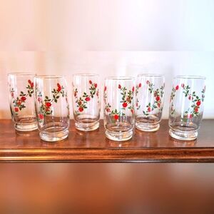 VTG Anchor Hocking Red Rose And Vine 12oz Tumblers